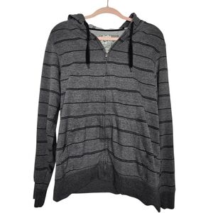 Chalc brand, grey and black striped, full-zip hoodie with front pockets